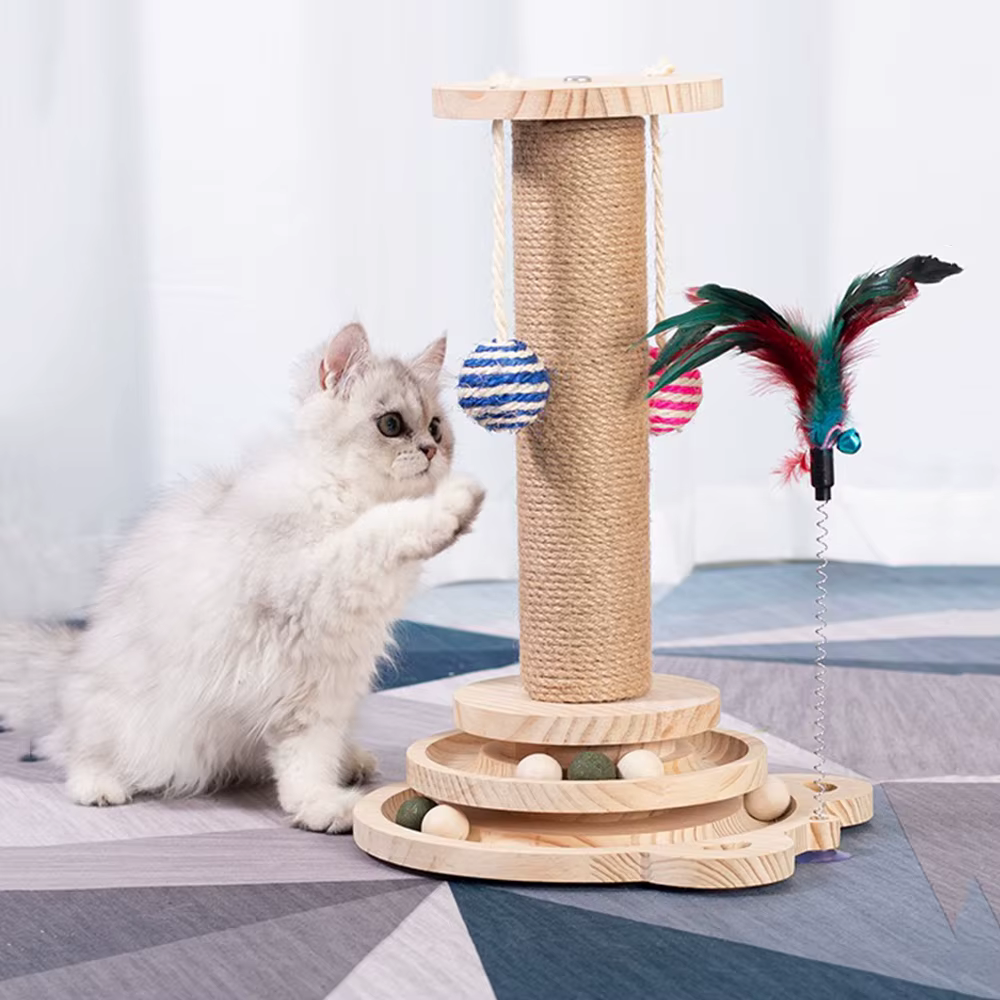 Pet Cat Toy Solid Wood Cat Turntable Funny Cat Scrapers Tower Durable Sisal Scratching Board Tree cat Grab Post