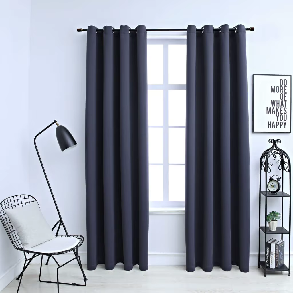 2 PCs anthracite 140x245 cm blackout curtains with metal rings