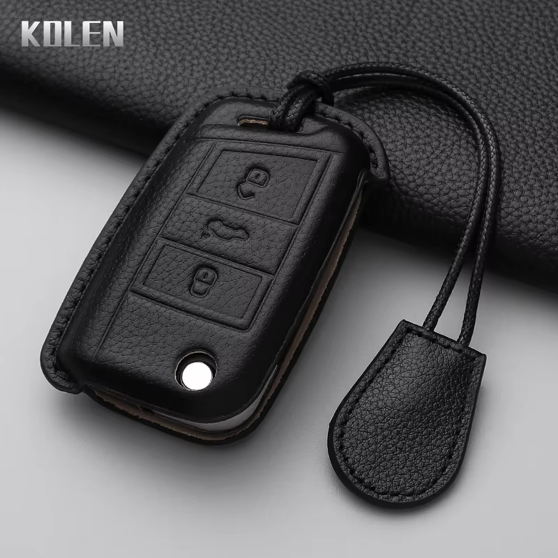Leather Car Key Case Cover Shell For VW Volkswagen Golf 7 MK7 Tiguan MK2 For SEAT Ateca Leon FR 2 Ibiza For Skoda Octavia Fob
