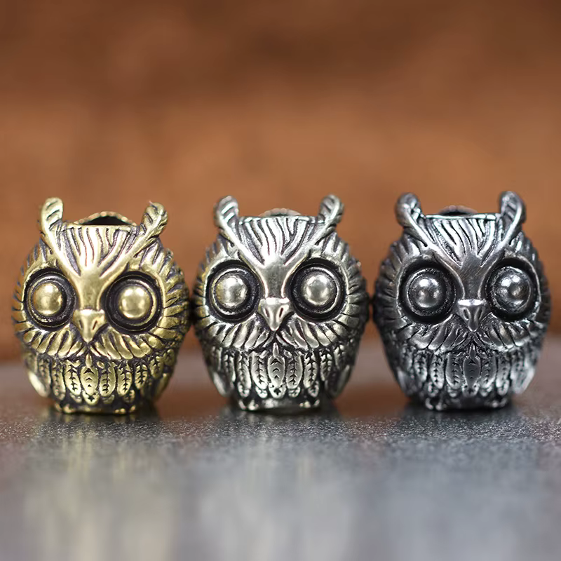 Cute Owl Brass Knife Bead EDC Outdoor DIY Paracord Woven Bracelets Accessories Lanyard Pendant Umbrella Rope Flashlight Hangings