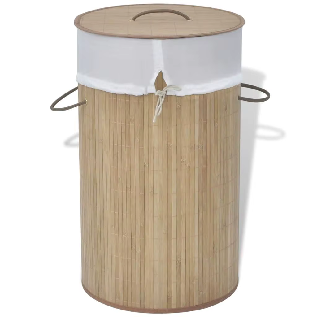 Round Natural Bamboo Laundry Bin - Eco-Friendly, Stylish Storage Solution for Home