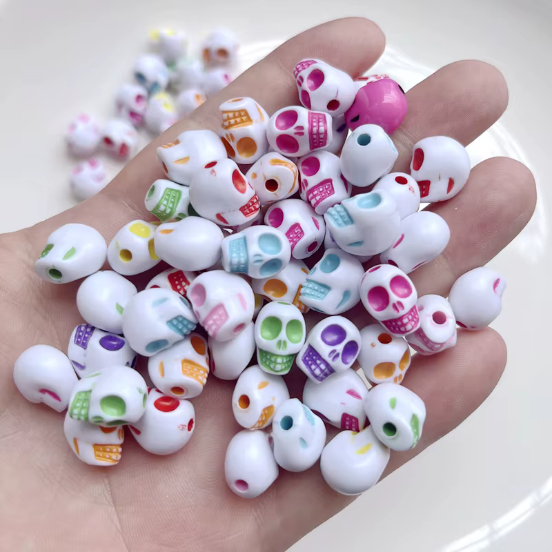 30 pieces/batch 9mm * 12mm skull shaped Baeds acrylic loose spacing beads for jewelry making DIY bracelet accessories