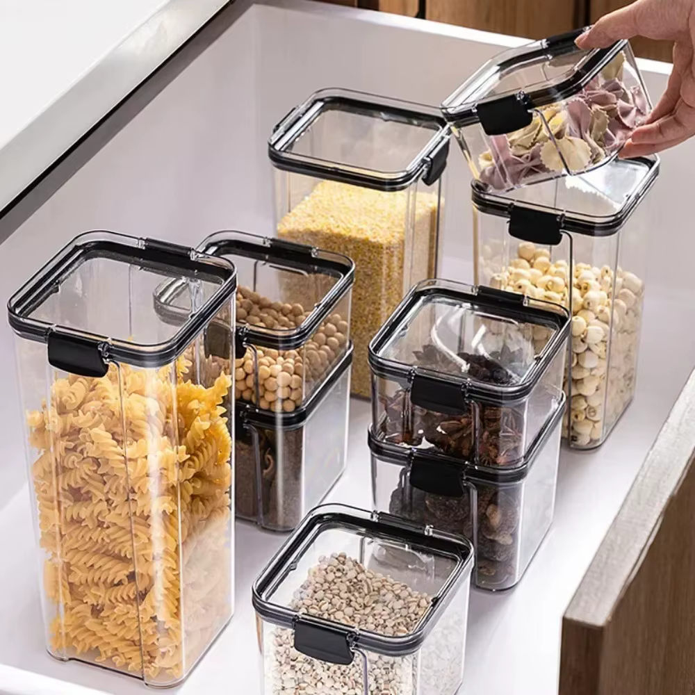 Sealed Jars Kitchen Grain Storage Organizer Large Tank Plastic Moisture-proof Storage Box Household Seasoning Jars Kitchen Tools