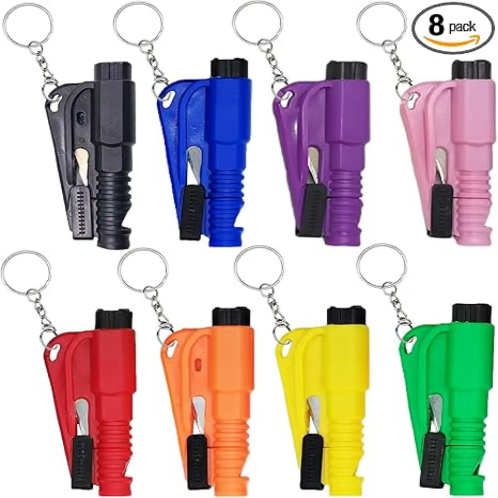8PCS Car Window Breaker Tool Keychain 3 in 1 Glass Breaker and Seatbelt Cutter Survival Whistle Emergency Car Escape Tool