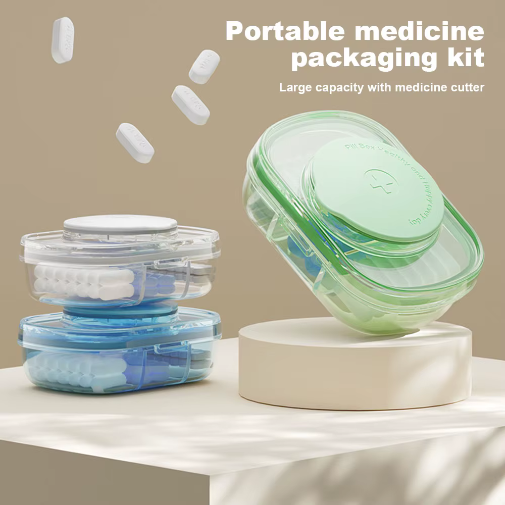 2 in1 Pills Cutter Storage Box Organizer Travel Medicine Pillboxes Pocket Storage Case Dual Use Portable Medicine Box Container