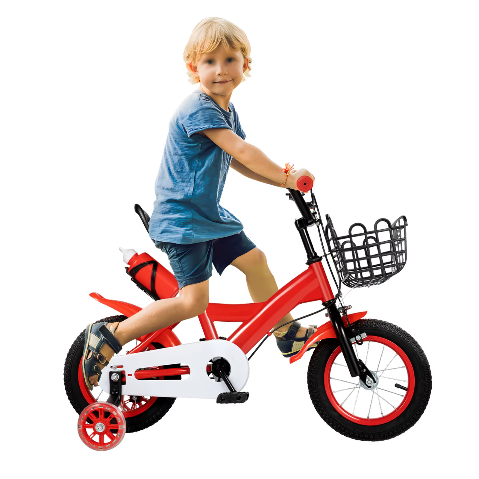 12" Kids Bike Children Girls Red Bicycle, Cycling Removable Stabilisers W/ Safety Triangle & Wear-Resisting Auxiliary Wheels