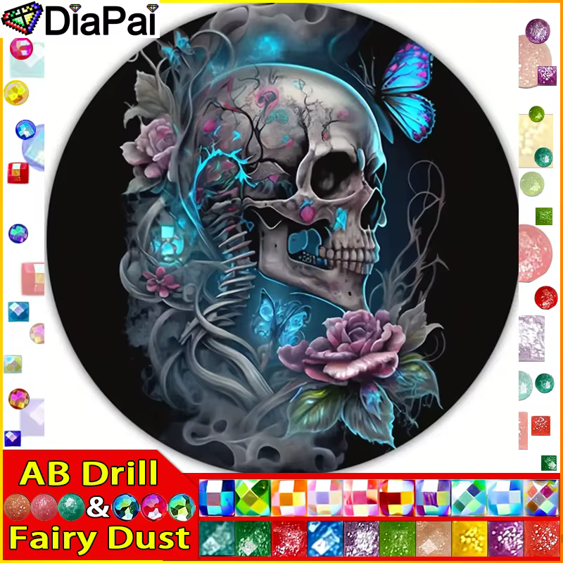 DiaPai Fairy Dust AB 5D Diamond "Skull Butterfly" Diamond Embroidery Full Round/ Square Diy Diamond Painting Cross Stitch Home