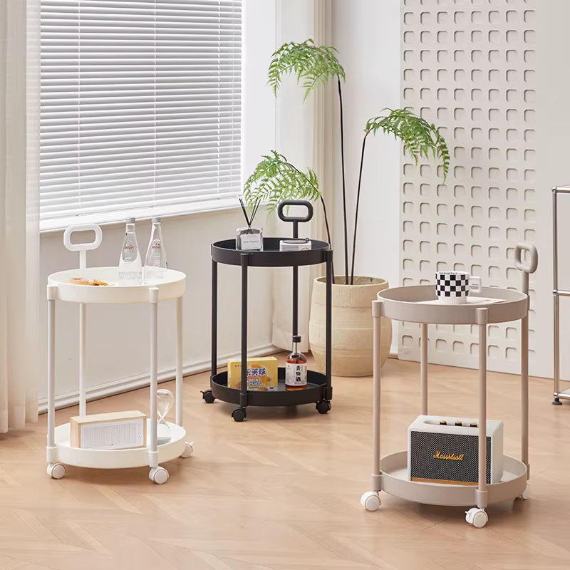 Wheels-type side table mobile mini narrow table coffee table plastic round order shelf 2colors