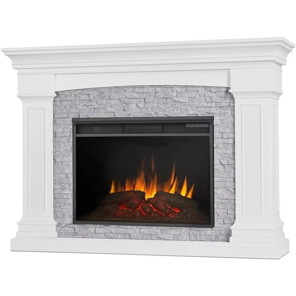 Deland Grand Electric Indoor Fireplace with Remote Control, Realistic Infrared Fireplace with Heater
