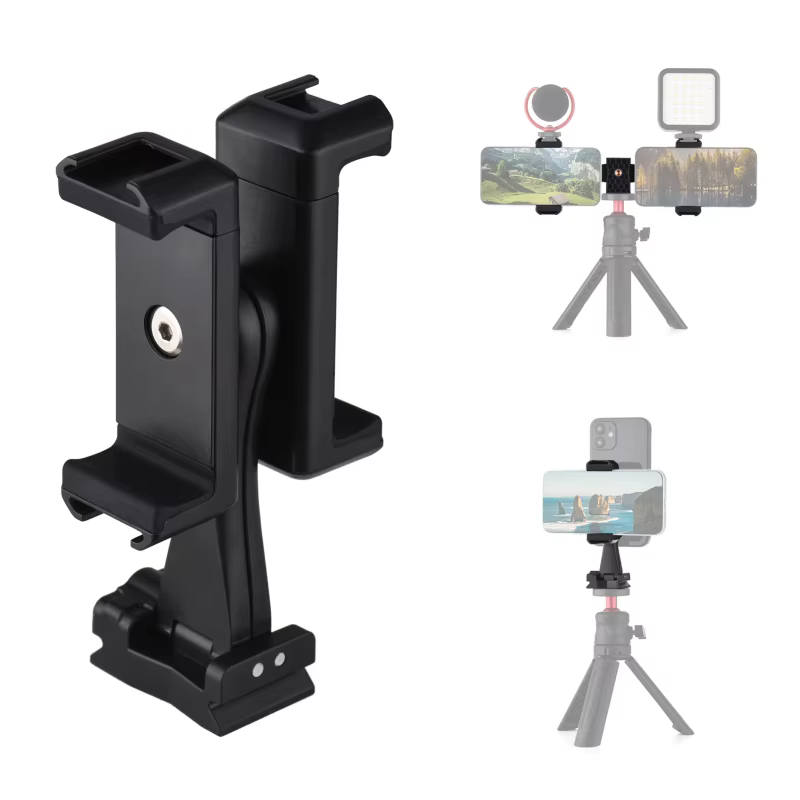 Andoer AD-04 Universal Phone Tripod Mount with Dual Phone Holders Vertical Horizontal Phone Clamp Smartphone Holder for Video