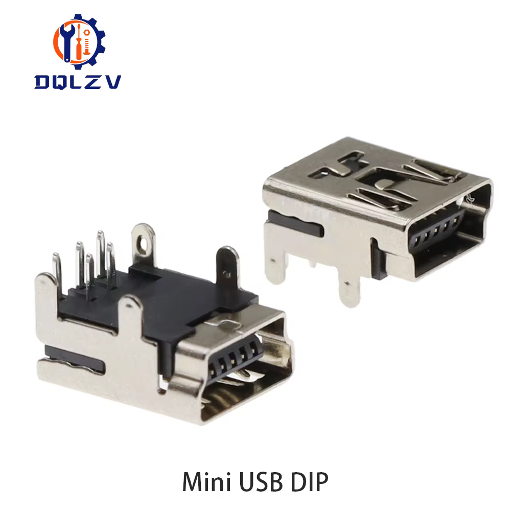 Mini USB Type B 5Pin Female Socket Right Angle DIP Jack Connector Dip