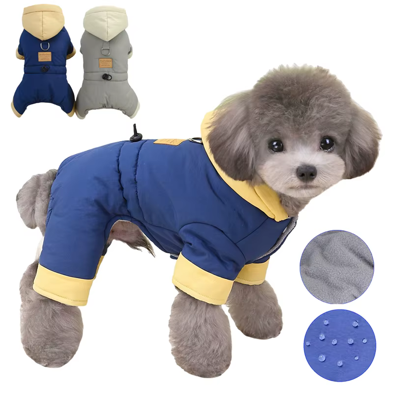 Waterproof Dog Jumpsuit with Hat Warm Fleece Linner Winter Dog Onesie 4-Legs Puppy Pet Jacket Padded Dog Clothes for Small Dogs
