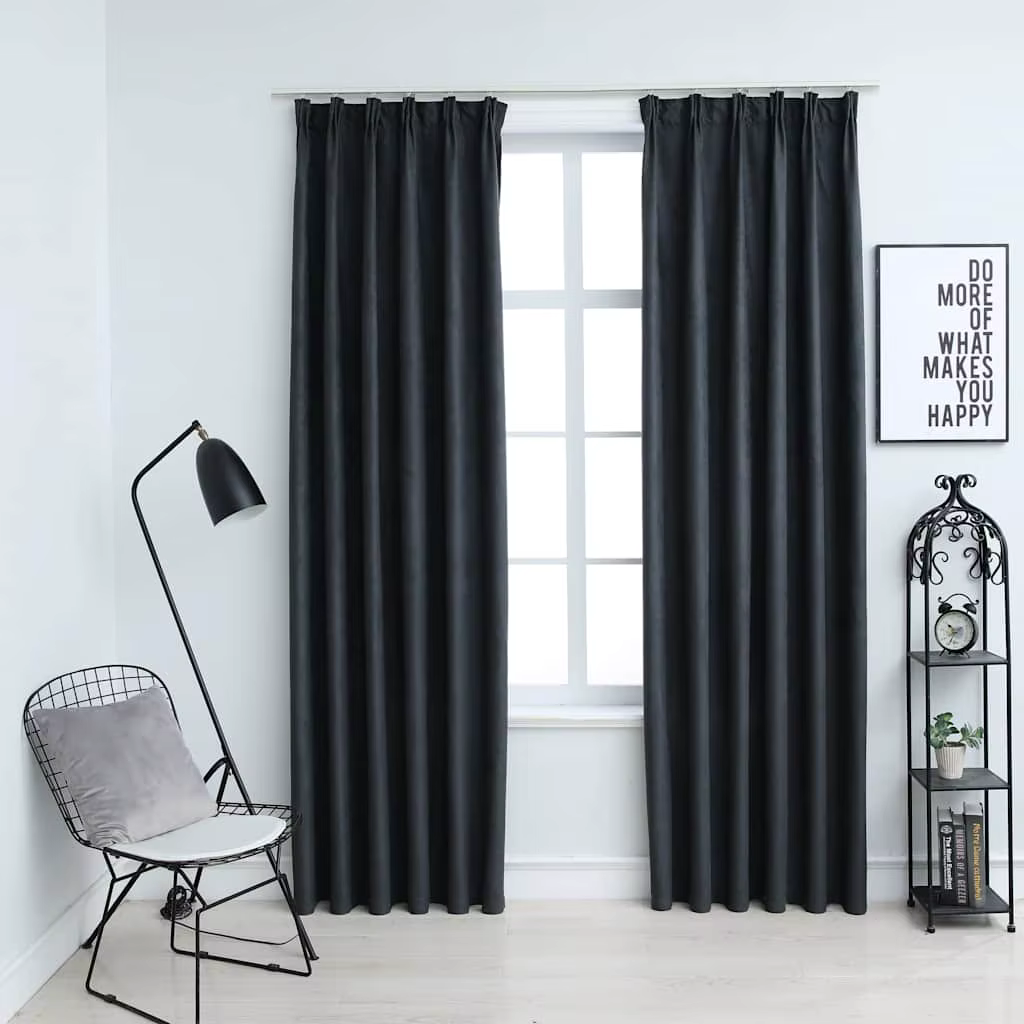 Blackout curtains with hooks 2 pieces anthracite gray 140x255 cm