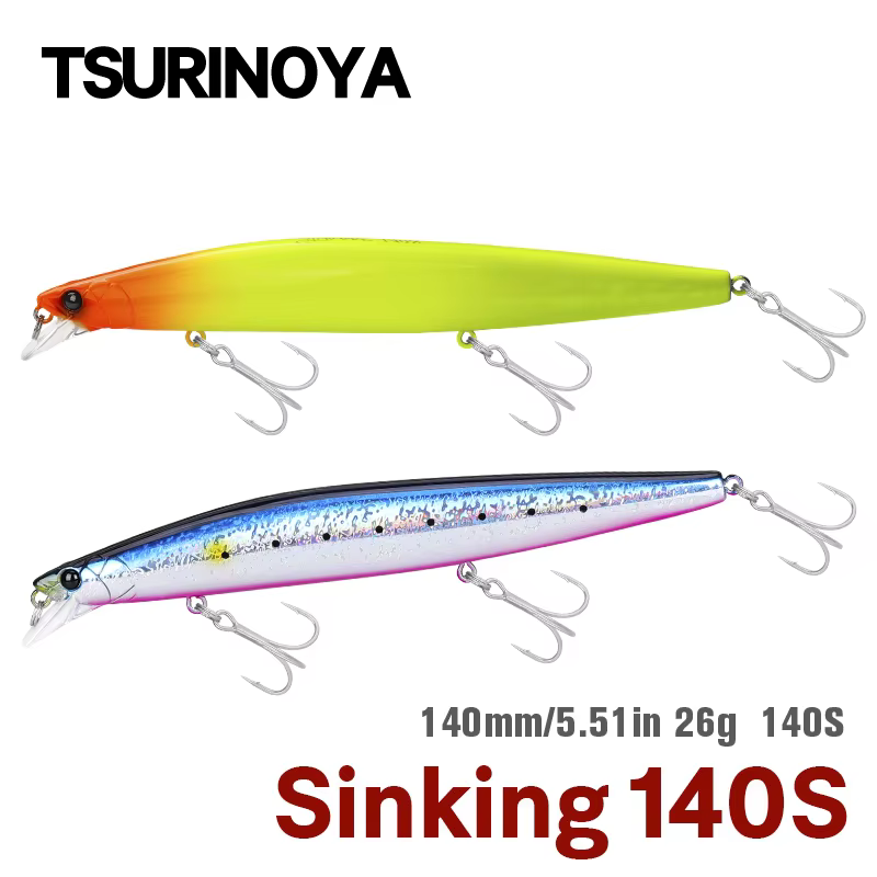 TSURINOYA 140S Sinking Minnow Fishing Lure DW92 140mm 26g Profession Hard Bait Black Bass Pike Artificial Tungsten Jerkbait