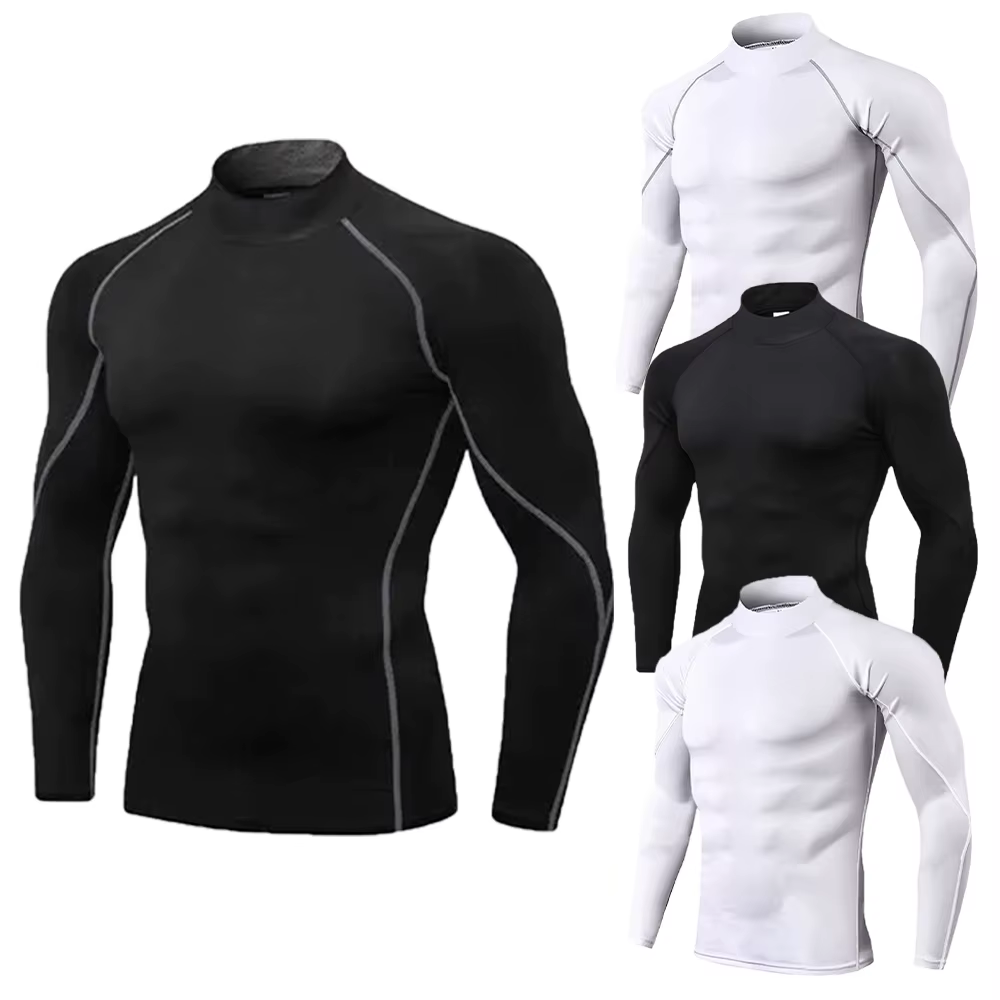 Men's Workout Compression Shirt Turtleneck Long Sleeve Rash Guard Gym Base Layer Athletic Undershirt Gear Sports Shirt