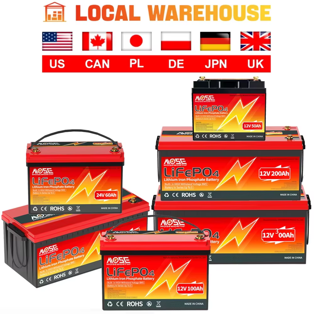 New 12V 24V 50Ah 60Ah 100Ah 200Ah 300Ah Lifepo4 Battery Built-in BMS Rechargeable Deep Cycle for RV Golf Cart Solar Storage