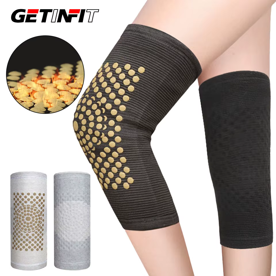 GETINFIT 1Pair Winter Knee Pads Wormwood Elderly Anti-cold Heating Warmth Non-slip Pressurized Kneepad Old Cold Legs Middle-aged