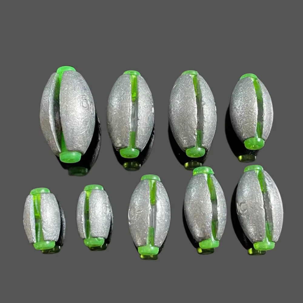 10pcs 2g-50g Open-Hearted Fishing Weight Sinker Olive Shape Slip Line Weight Shot Sinkers Carp Fishing Tackle Accessories