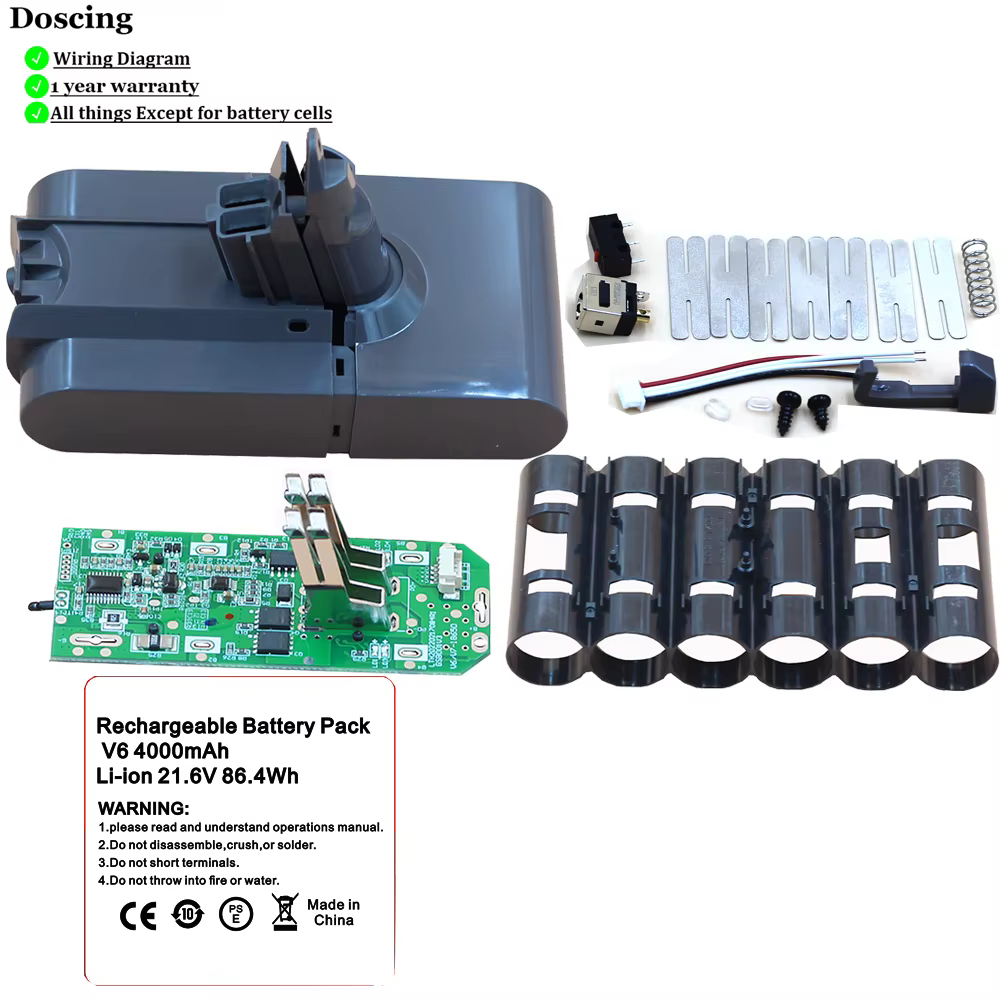 6*21700 V6 Battery Case PCB BMS Housing for Dyson 21.6V Vacuum Cleaner DC58,DC59,DC62,650,770,880,SV03,SV04,SV05,SV06,SV07,SV09