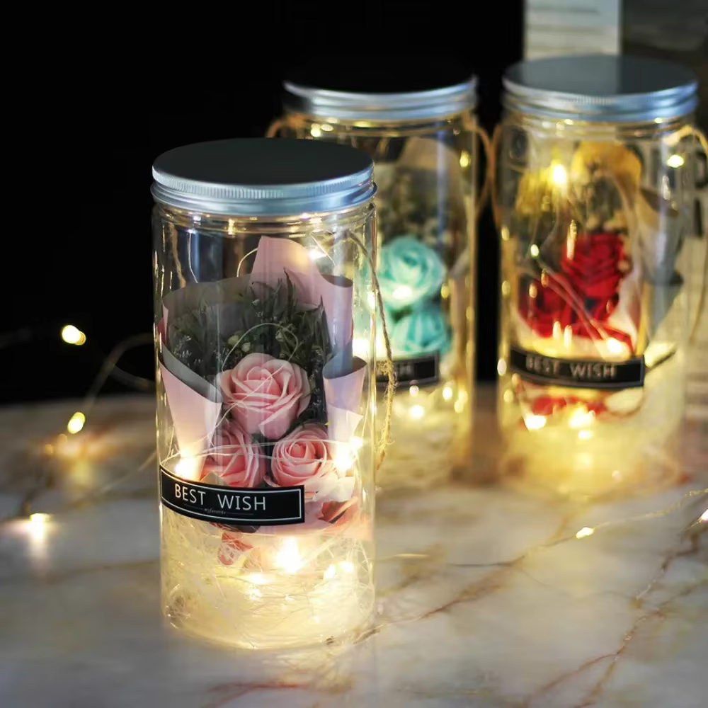 Aromatherapy Soap Rose Led Soap Flower Plastic Bottles Wedding Artificial Flower Valentines Day Mothers Day Christmas Day Gift