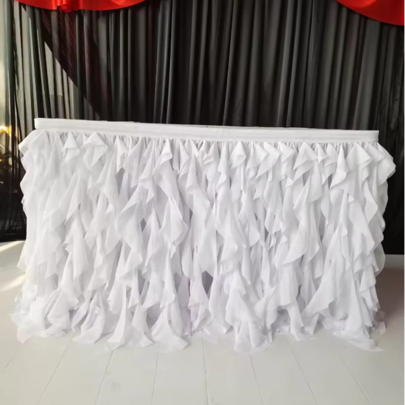 White Willow Ruched Table Skirt, Ruffle Table Skirt, Chiffon, 10ft Length
