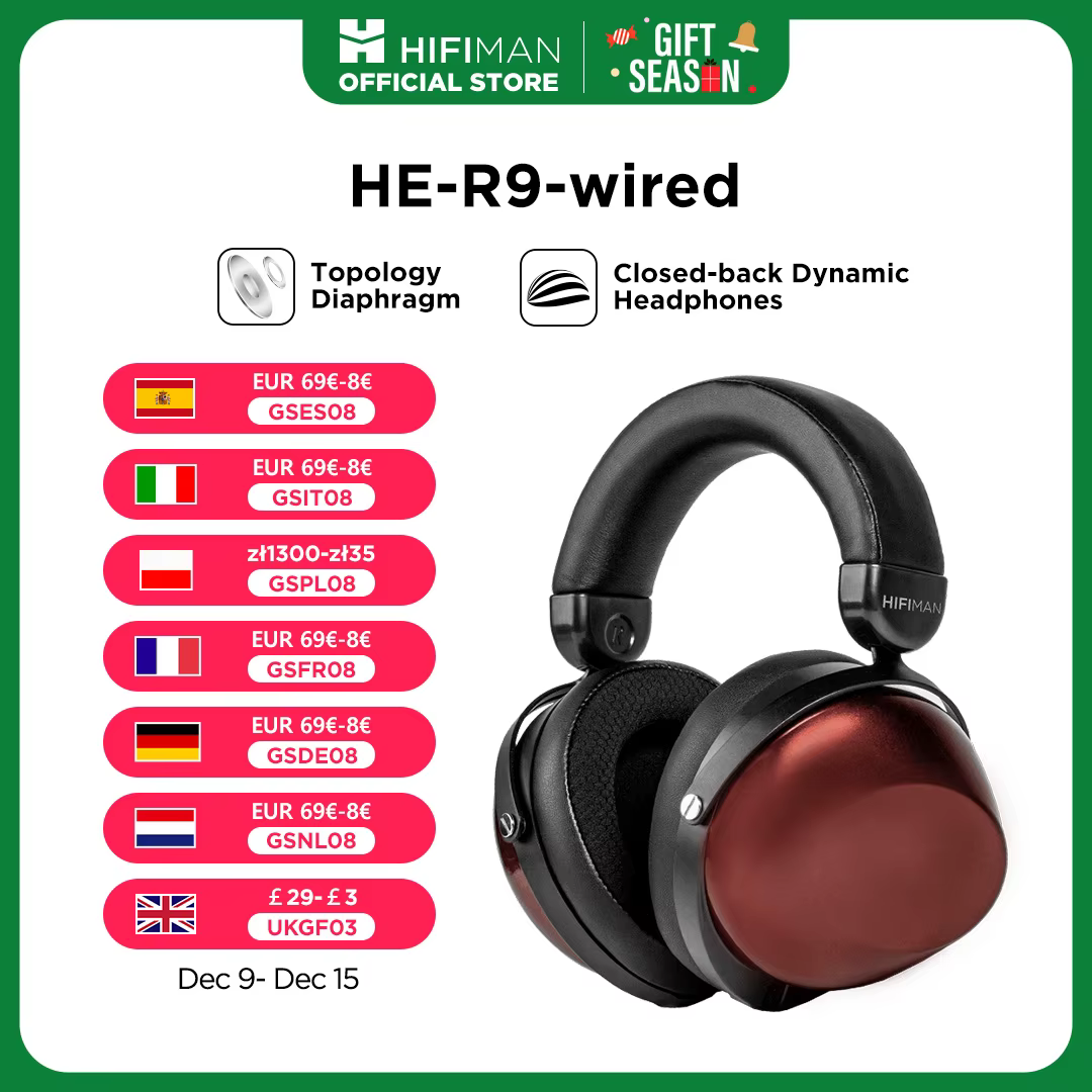 HIFIMAN HE-R9 Dynamic Closed-Back Over-Ear Headphones with Topology Diaphragm-Wired Version