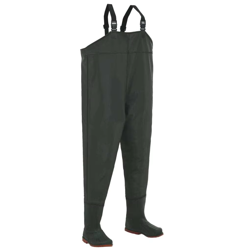 Men's Green Wading Pants with Boots - Size 41, Waterproof Fishing Gear