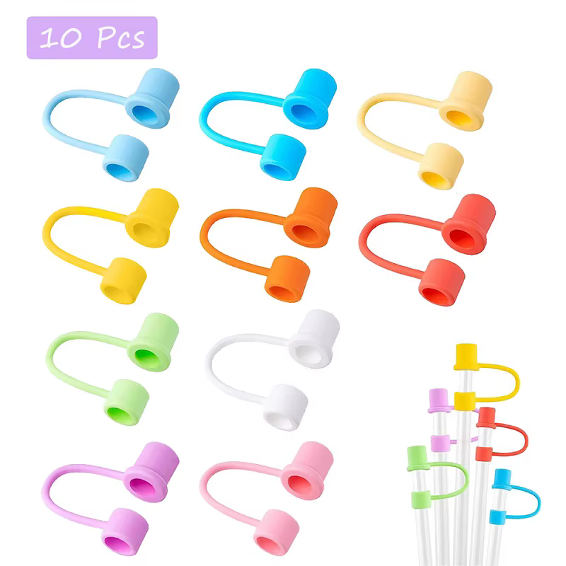 10Pcs 8mm Macaron Silicone Straw Tips Cover Reusable Straw Tips Lids Portable Colorful Straws Dust-Proof Drinking Straw Cover
