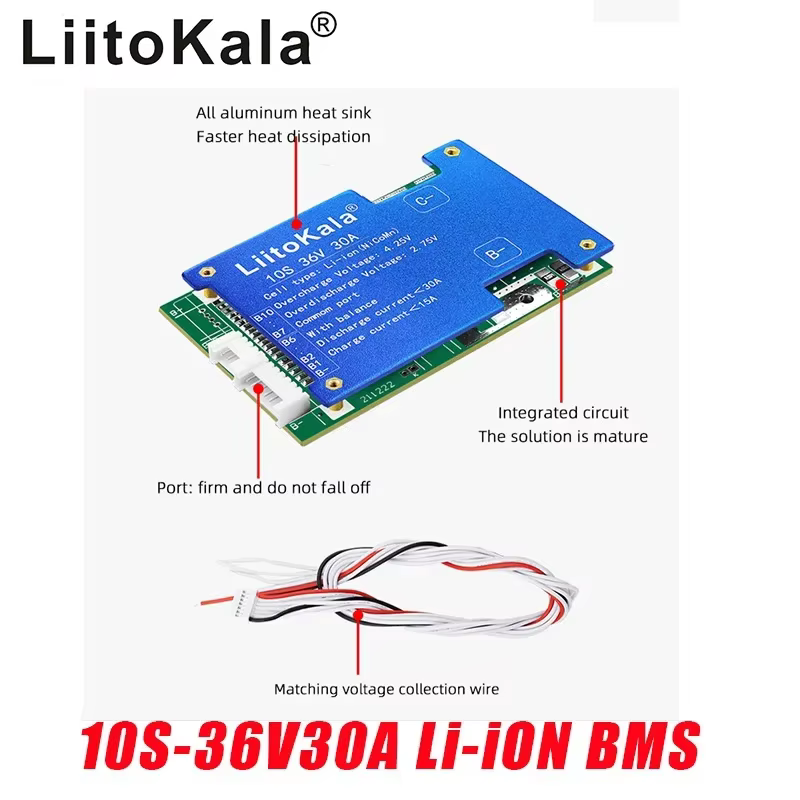 LiitoKala 10S 36V 30A Li-ion Protection Board Li-ion Cell 18650 Battery BMS PCB Board With Balance for Electric Car Inverter