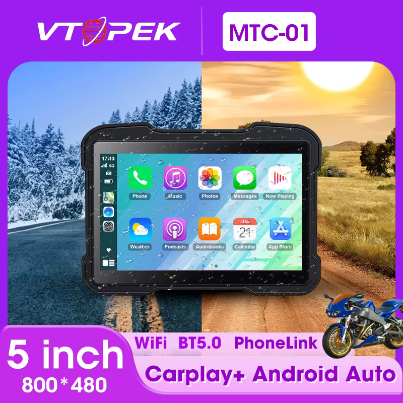 5" inch Motorcycle Portable Navigation GPS Wireless Carplay Android Auto Display Screen IPX7 Waterproof Moto Monitor WIFI