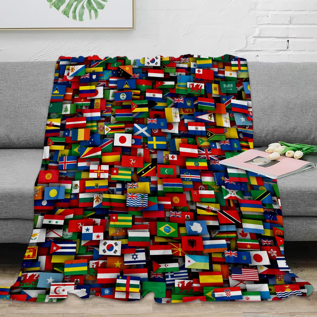 World Flag Blanket Warm Flannel Throw Blanket Flags of All Countries of The World Blankets for Bed Couch Sofa Home Decor Gifts