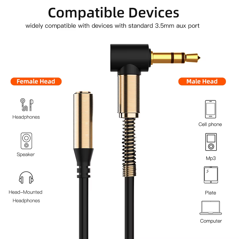 1m Cable 3.5mm Jack AUX Audio Male to Female Extension Cable 90 Degree Right Angle Auxiliary Speaker Cable for PC Headphone