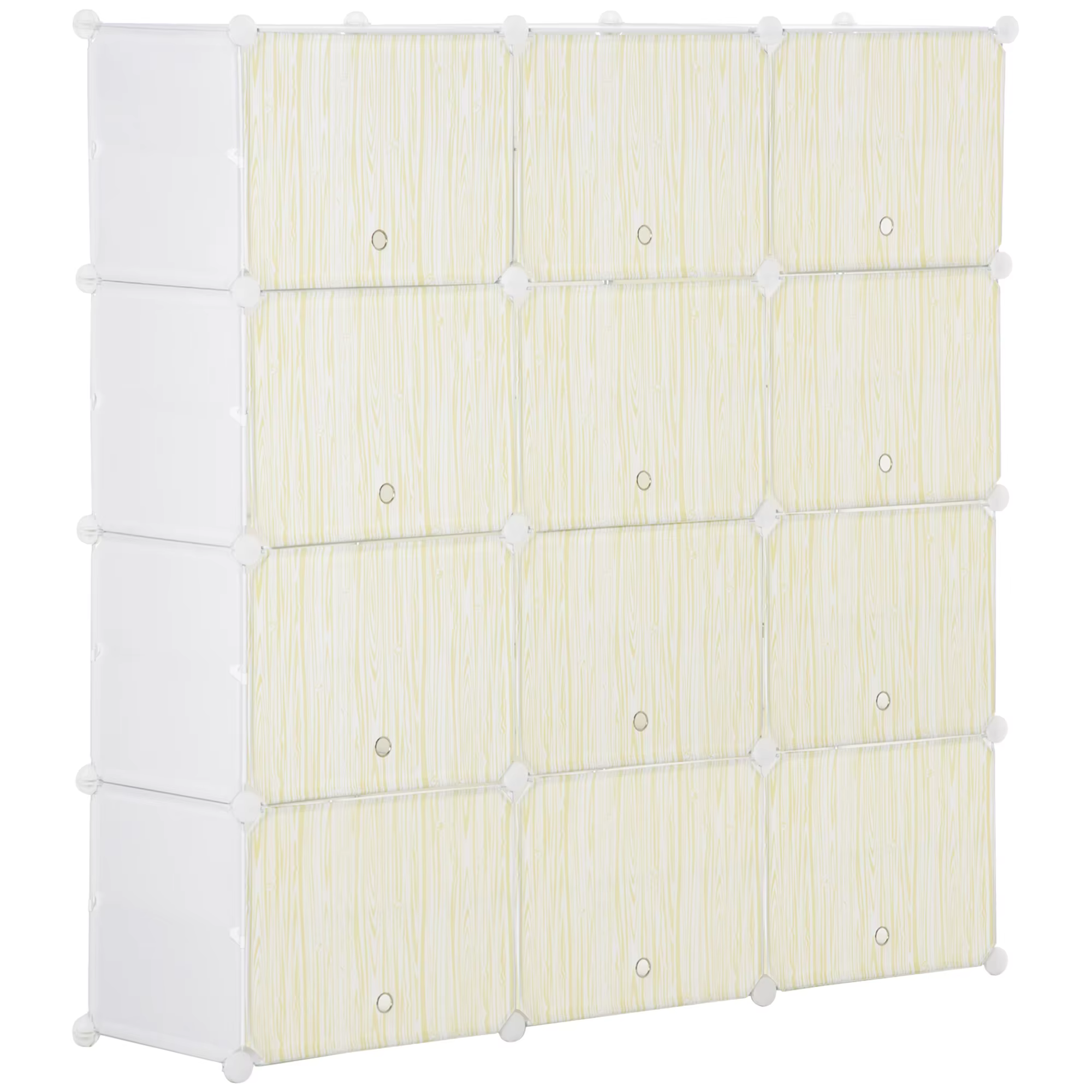 HOMCOM Modular Plastic Cabinet Shoe Boxes with 12 Cubes Shoe Rack Organizer for Entrance Aisle Bedroom 125x32x125 cm Natural White