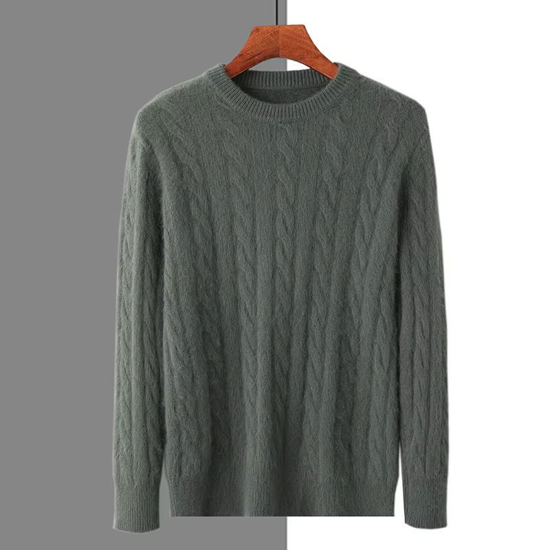 100% Pure Mink Cashmere Sweaters Men's Round Neck Thickened Pullover Autumn and Winter Warm Casual Knitted Large Size Twist Tops