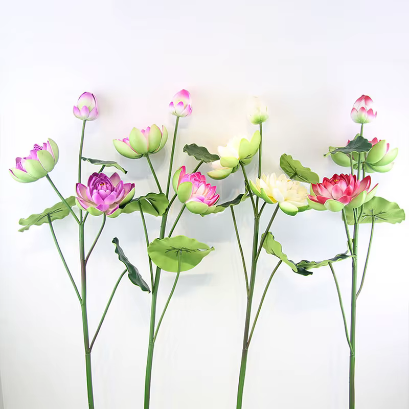 6 Forks Artificial Lotus Simulation Mini Silk Green Plants For Courtyard Garden Christmas Wedding Home Decorations Fake Flowers