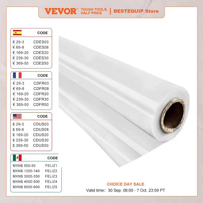 VEVOR Agricultural Greenhouse Film Clear Plastic Farm Crops Vegetable Cover UV Resistant Polyethylene Covering Plants Flowers