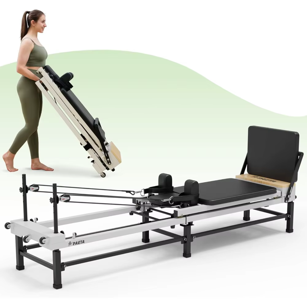 Pilates Reformer, 91" Foldable Reformer Pilates Machine, Pilates Equipment with Piano Wire Spings and Jump Boards