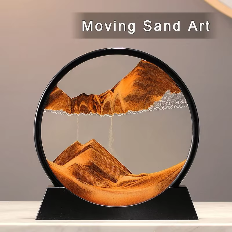 3D Sandscape Moving Sand Art Picture Quicksand Craft Round Glass Deep Sea Liquid Hourglass Flowing Sand Painting Home Decor Gift