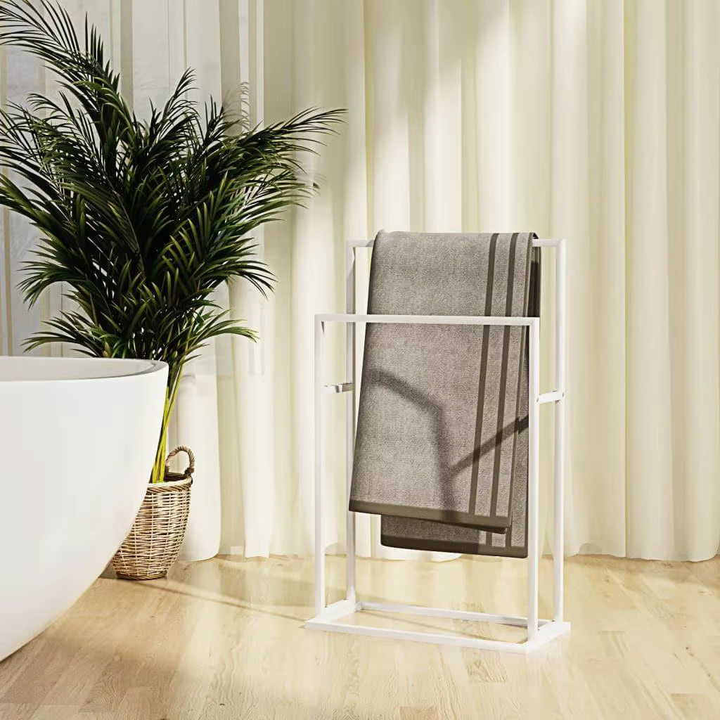 Stylish Freestanding Towel Rack - White Iron, 48x24x78.5 cm - Space-Saving Bathroom Organizer