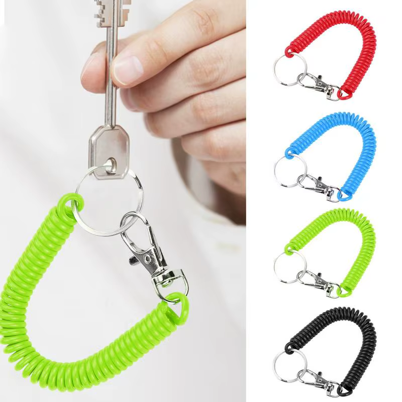 Coil Springs Keychain Stretchy Spiral Spring Coil Retractable Coil Springs Keychain With Metal Clasp Key Chain Holder Lanyard