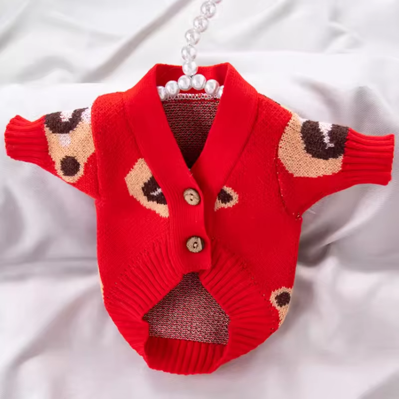 Dog Sweater Luxury Bear Print 2024 Dog Clothes Pet Dog Cardigan Sweaters Chihuahua French Bulldog Bichon Dog Puppy Knitted Coat