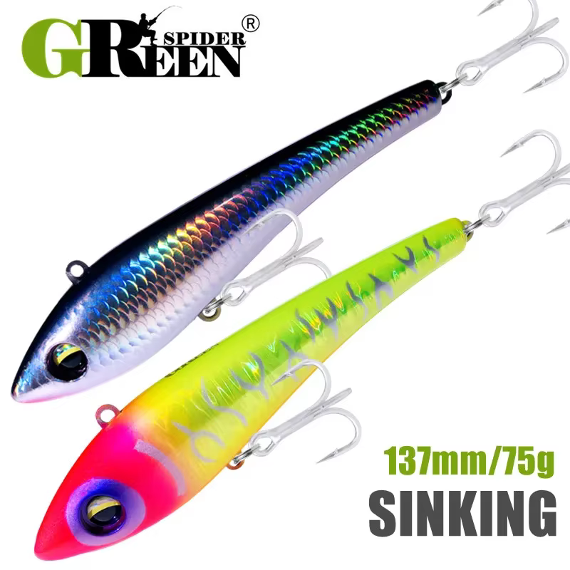 GREENSPIDER New Pencil 137mm 75g Sinking VIB Sea Fishing Lures Wobblers for GT Tuna Saltwater Stick Artificial Bait