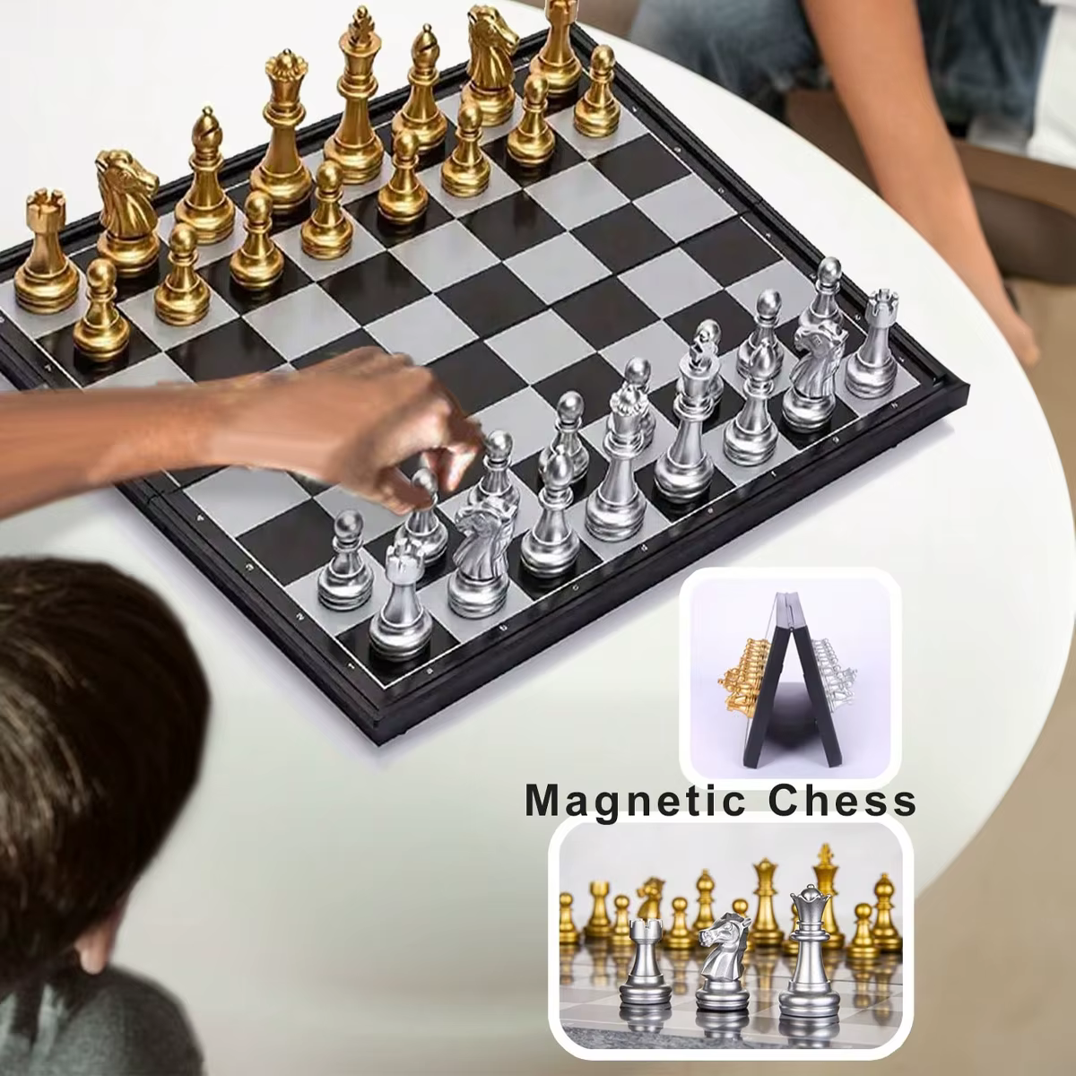 Magnetic Chess Set, Perfect for Training, Luxury Gold & Silver Set, Folding Board, Portable Travel Chess Board Game Sets