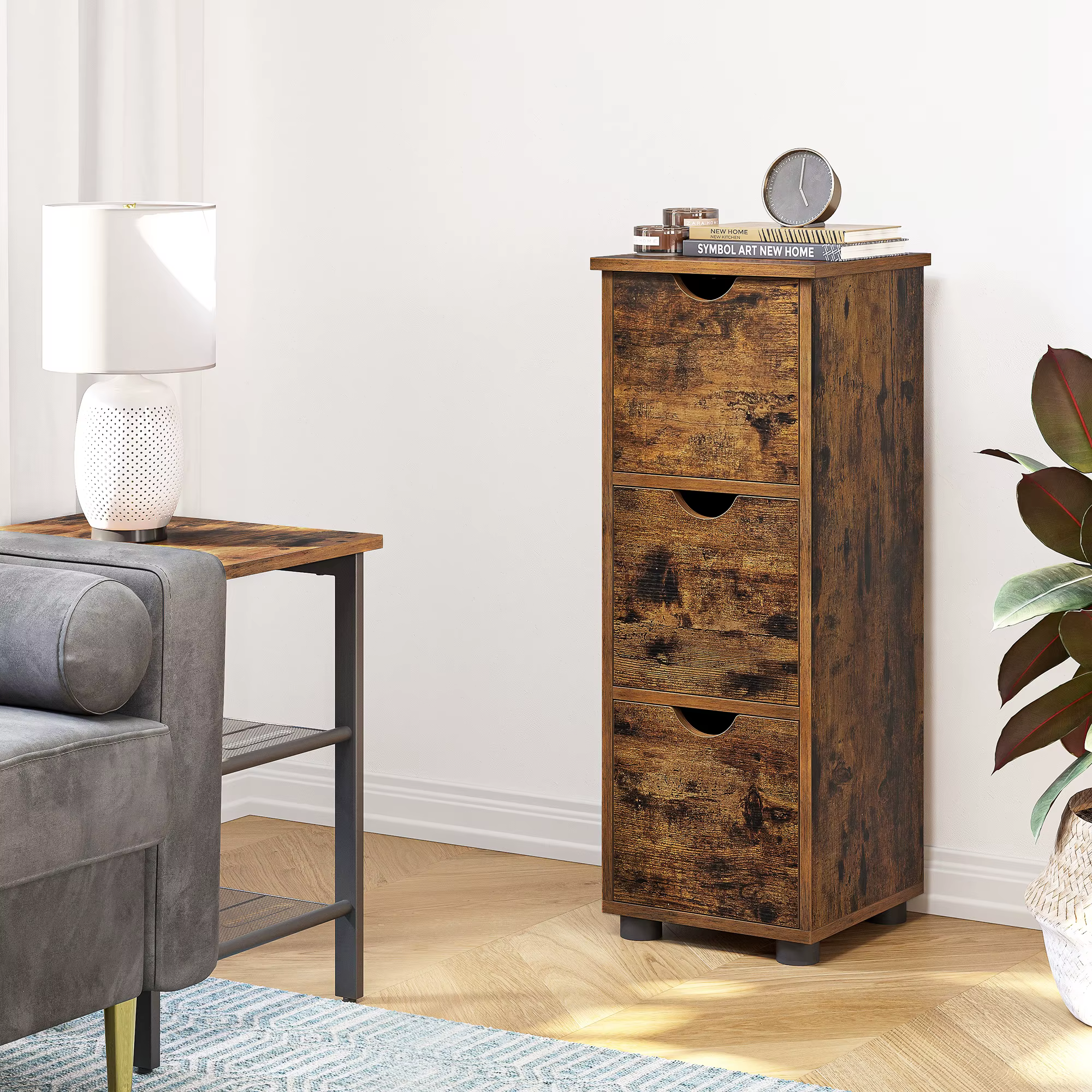 VASAGLE Bathroom Cabinet, Storage Cabinet, Tower with 3 Drawers, Cupboard, 3 Levels, Column, 30 x 30 x 80 cm