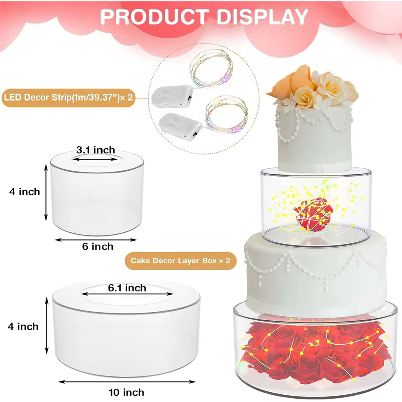 2Pcs Cake Tier for Cake Display DIY Cake Refillable Board Base Clear Cake Stand Acrylic Cake Display Board for Wedding Birthday