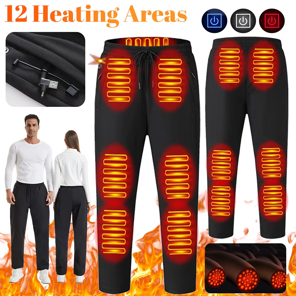 12 Heating Areas Electric Thermal Pants Winter Heated Pants Men Women Thickened Heating Trouser for Skiing Hunting Fishing