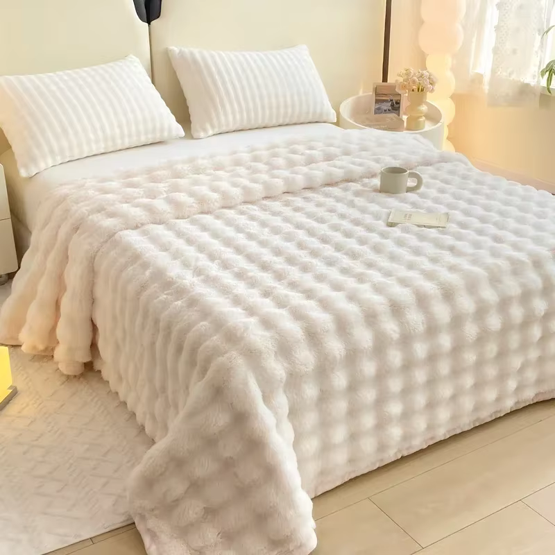 White Thick Throw Blanket, Solid Color Smooth Warm Winter Double Bed Sheet, Boys Girls Bedroom Super Soft Plush King Bed Blanket