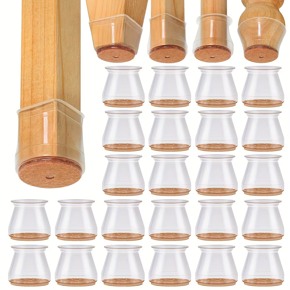 24pcs Silicone Chair Leg Protectors with Felt Pads – Scratch-Free Furniture Caps, Easy Glide, Noise-Reducing