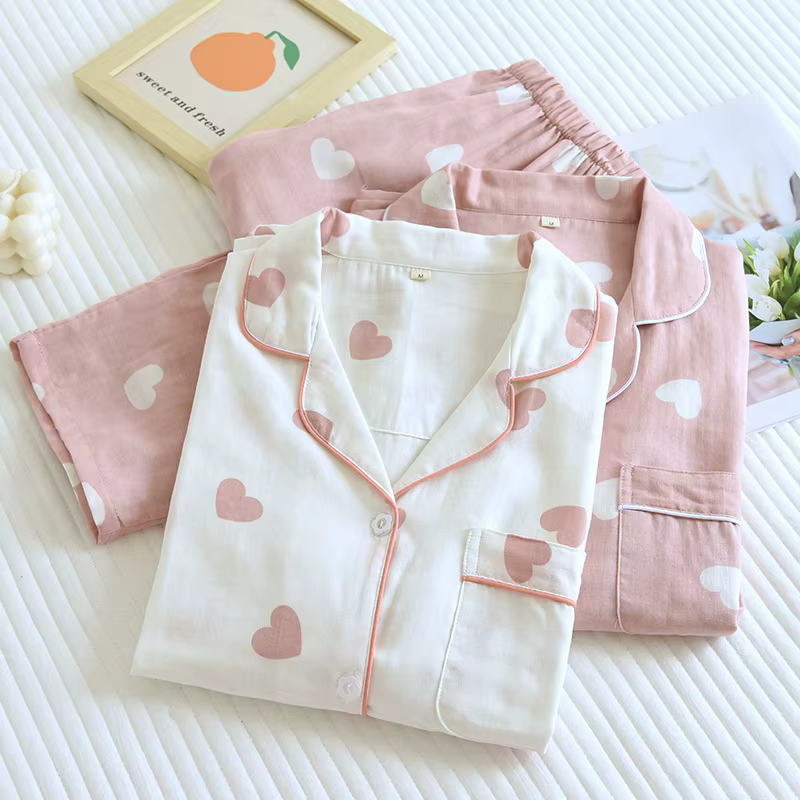 2025 New Spring and Autumn Pajama Set Women's 100% Cotton Long Sleeve Pants Two Piece Love Lovely Sweet Home Furnishing Set