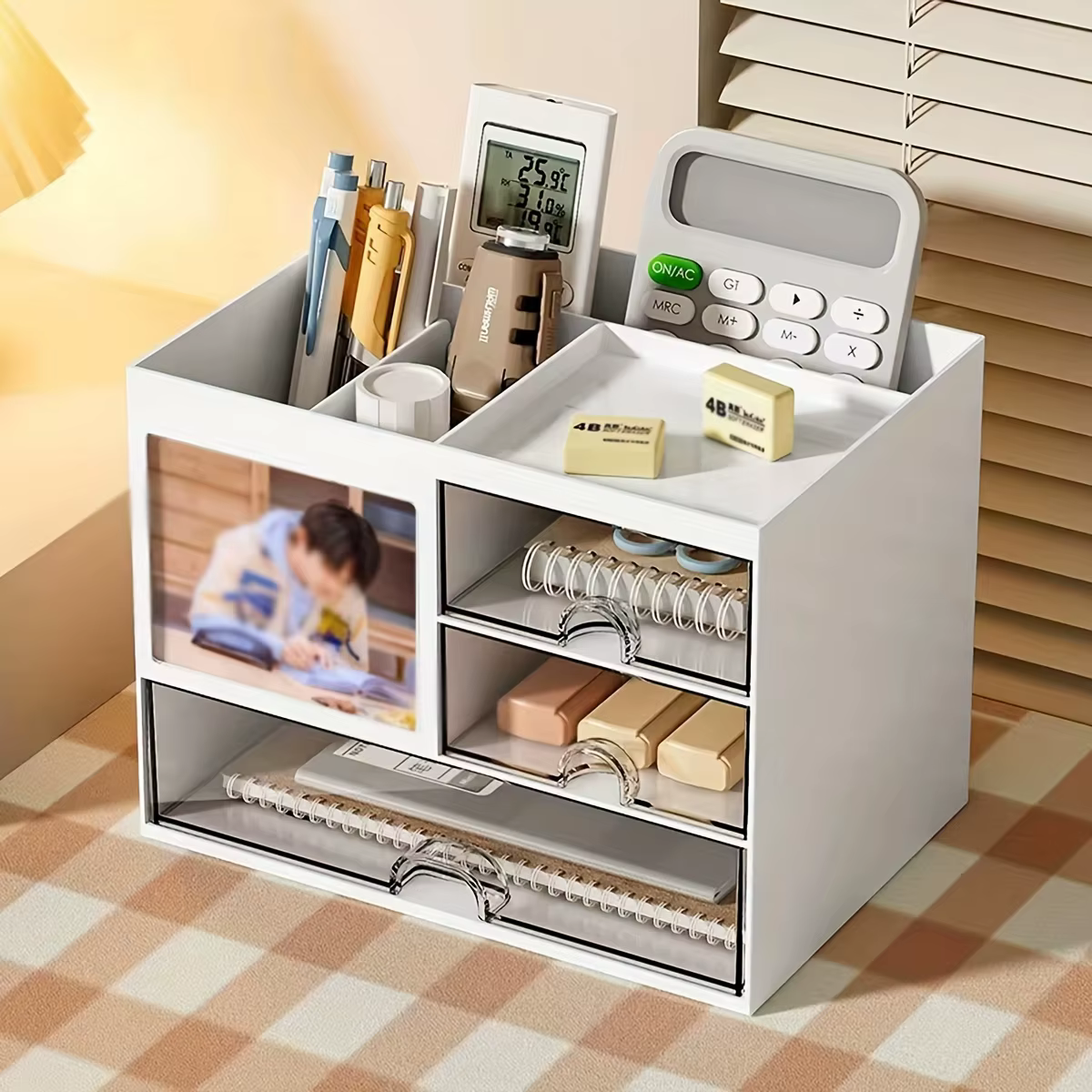 1PC White  Box Transparent Drawer Type Desktop Stationery Desk Dormitory Table Office Shelf Pen Holder